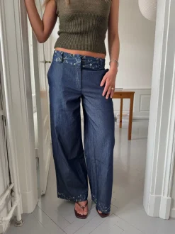 Design By Si Lolita bukser med broderede blomster - Blå Clearance