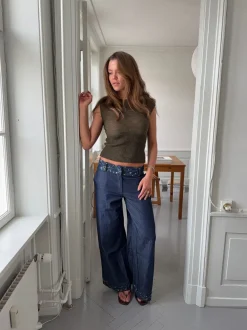 Design By Si Lolita bukser med broderede blomster - Blå Clearance