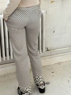 Design By Si Lona lavtaljet satin bukser - Off-white/grøn Clearance