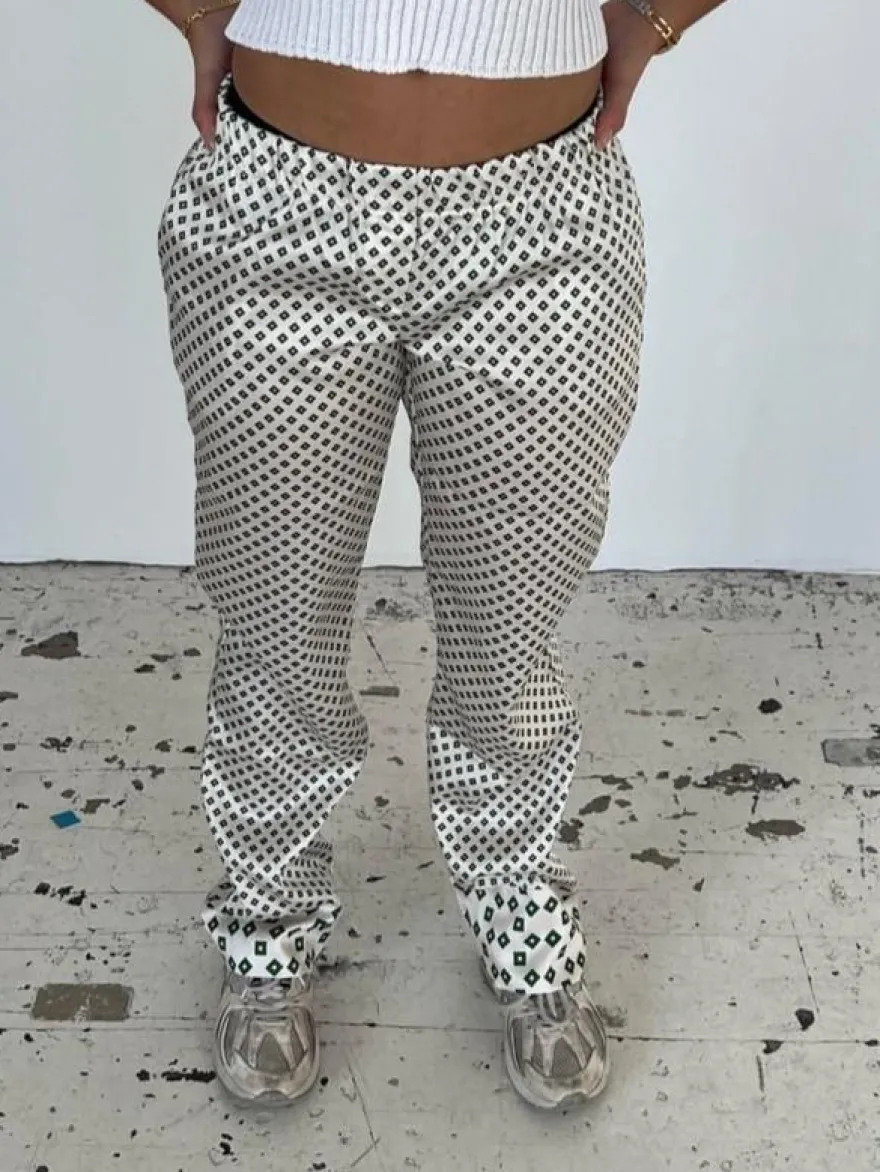 Design By Si Lona lavtaljet satin bukser - Off-white/grøn Clearance