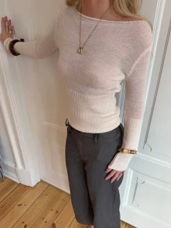 Design By Si Lova figursyet striktrøje - Hvid Discount