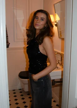 Design By Si Lovinia top med pallietter - Sort Discount
