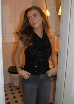 Design By Si Lovinia top med pallietter - Sort Discount