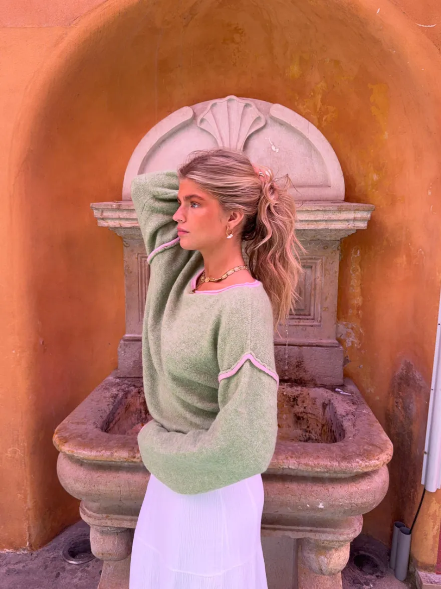 Design By Si Ludovica striktrøje med detaljer - Grøn/pink Sale