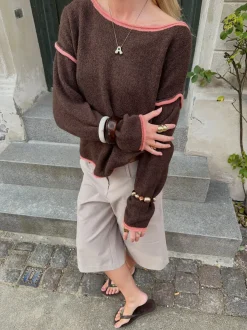 Design By Si Ludovica striktrøje med detaljer - Brun/koral/lyserød Hot