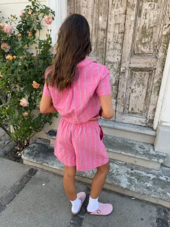 Design By Si Lula shorts med striber - Pink/hvid/sort Sale