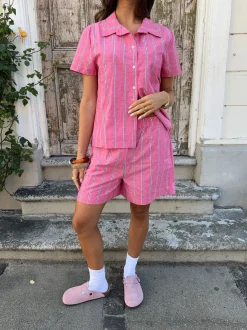 Design By Si Lula shorts med striber - Pink/hvid/sort Sale