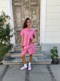 Design By Si Lula shorts med striber - Pink/hvid/sort Sale