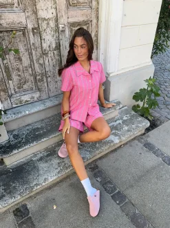 Design By Si Luliana kortærmet skjorte med striber - Pink/hvid/sort Online