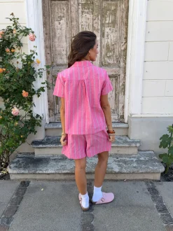 Design By Si Luliana kortærmet skjorte med striber - Pink/hvid/sort Online