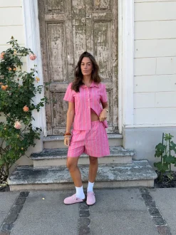 Design By Si Luliana kortærmet skjorte med striber - Pink/hvid/sort Online