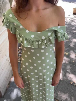 Design By Si Luna kjole med polkaprikker - Grøn/hvid Sale