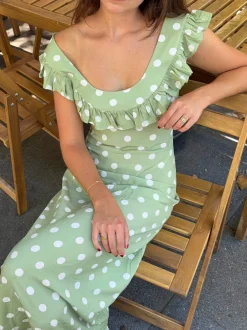 Design By Si Luna kjole med polkaprikker - Grøn/hvid Sale