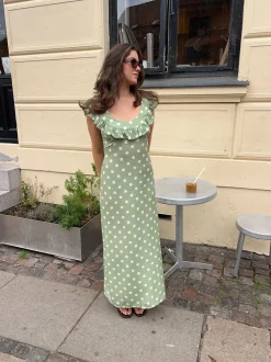 Design By Si Luna kjole med polkaprikker - Grøn/hvid Sale