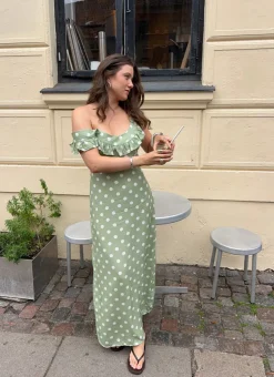 Design By Si Luna kjole med polkaprikker - Grøn/hvid Sale