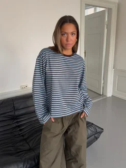 Design By Si Lura bluse med striber - Blå/brun Hot