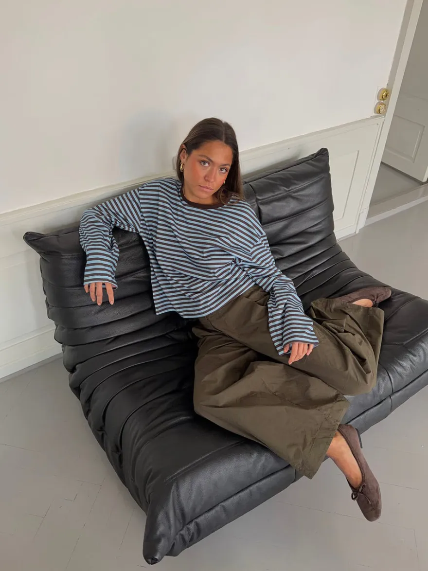 Design By Si Lura bluse med striber - Blå/brun Hot