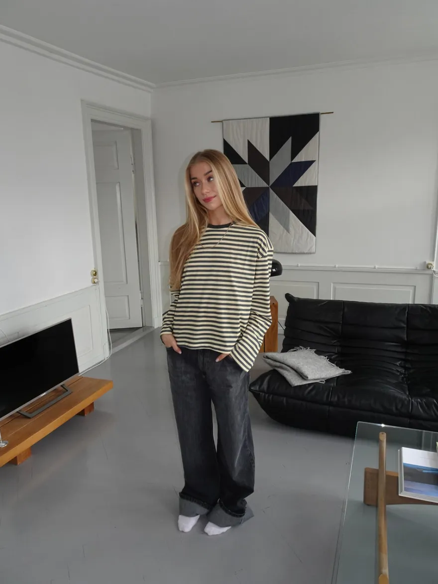 Design By Si Lura bluse med striber - Gul/grå Clearance