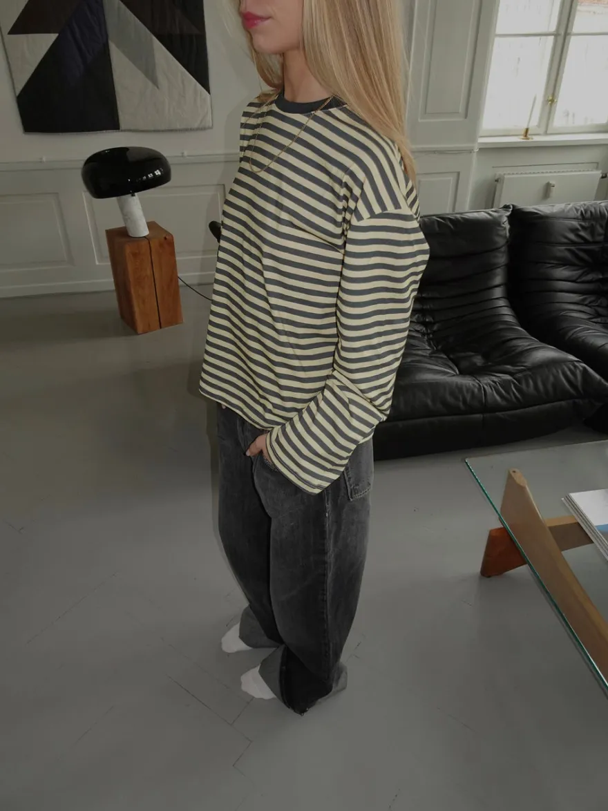 Design By Si Lura bluse med striber - Gul/grå Clearance