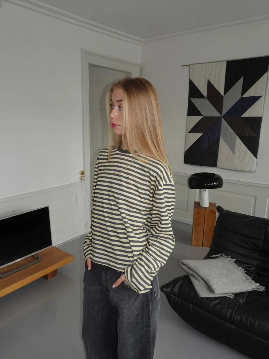 Design By Si Lura bluse med striber - Gul/grå Clearance