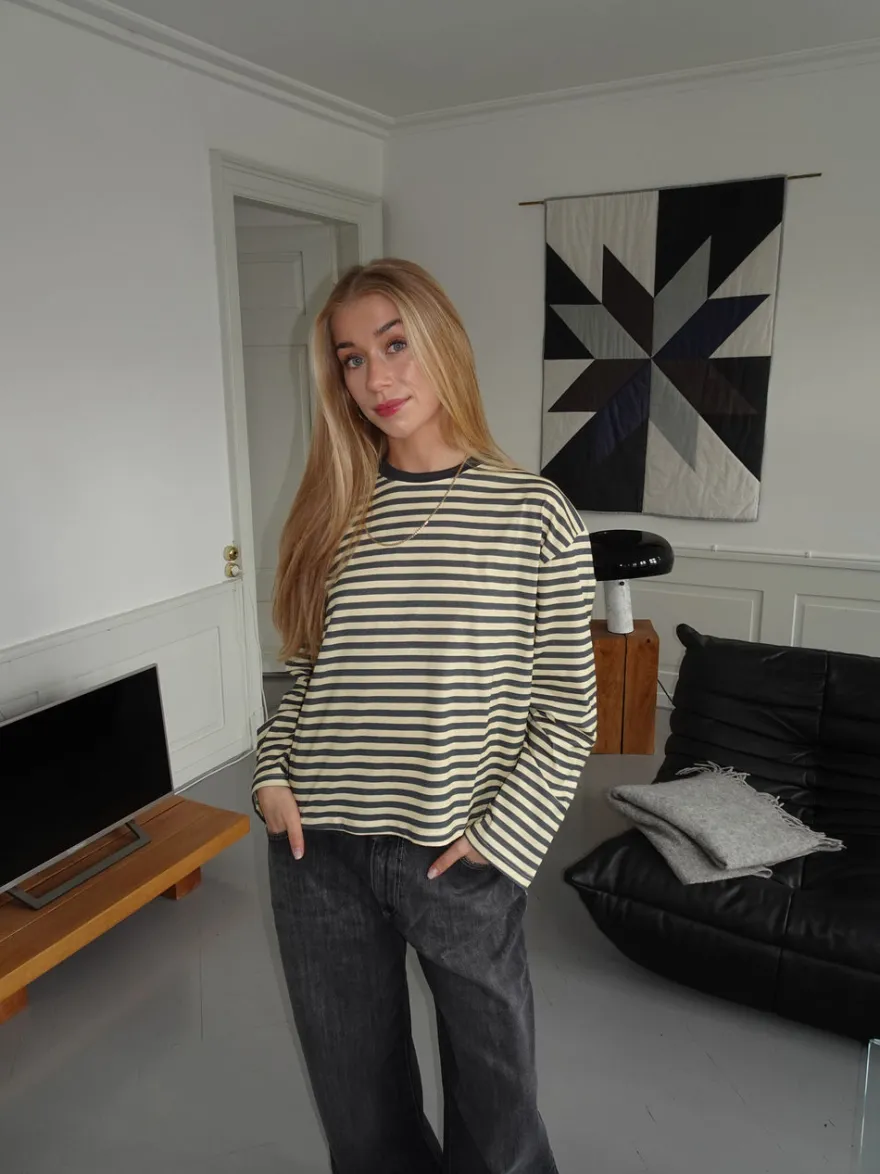 Design By Si Lura bluse med striber - Gul/grå Clearance
