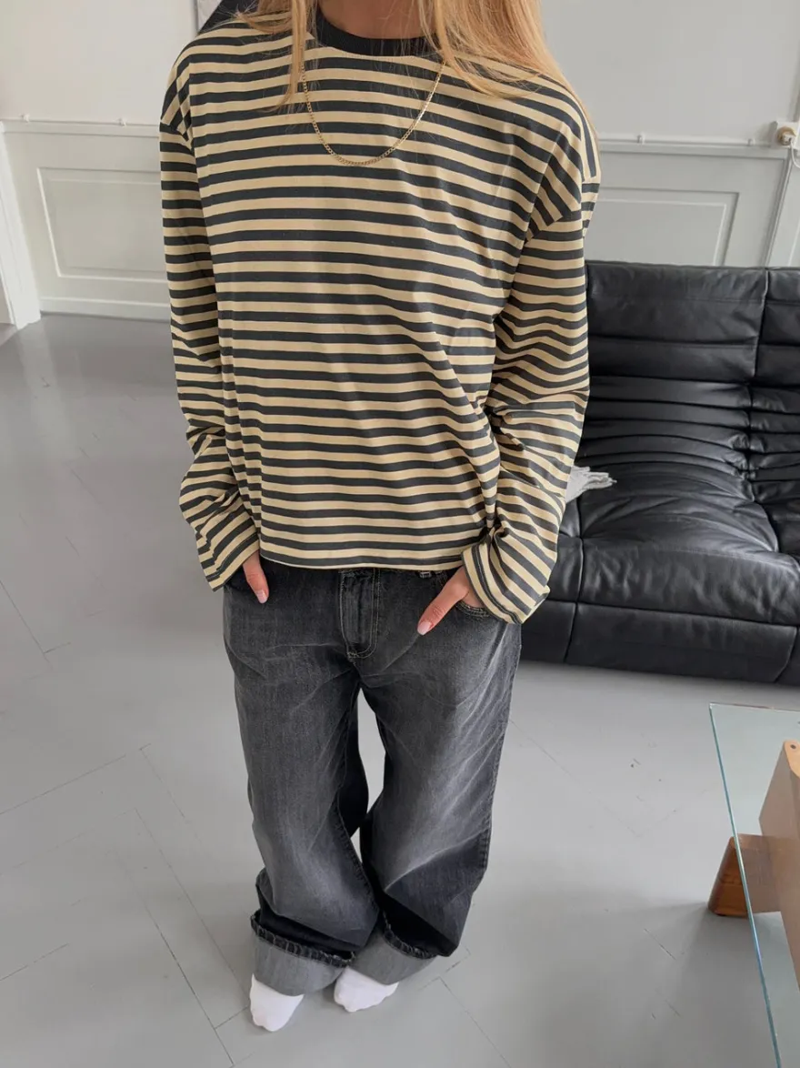 Design By Si Lura bluse med striber - Gul/grå Clearance