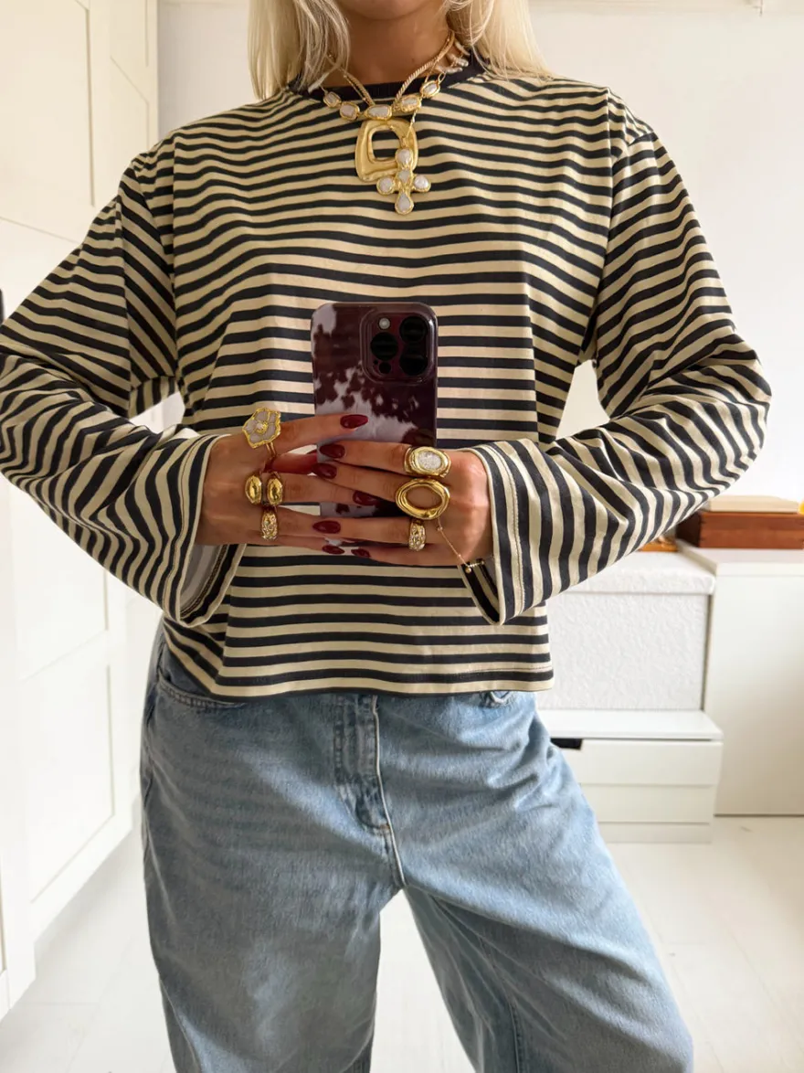 Design By Si Lura bluse med striber - Gul/grå Clearance