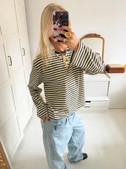 Design By Si Lura bluse med striber - Gul/grå Clearance