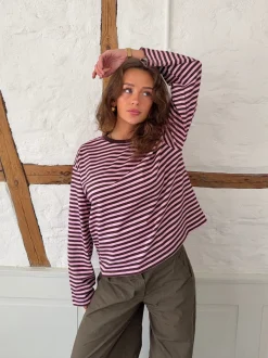 Design By Si Main character energy bluse med striber - Pink/brun/gul Hot