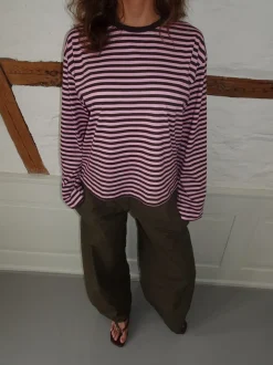Design By Si Main character energy bluse med striber - Pink/brun/gul Hot