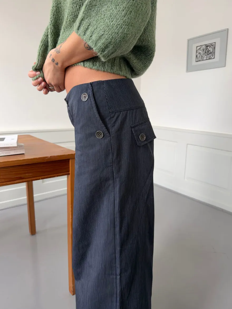 Design By Si Maluna bukser med nålestriber - Navy/hvid Outlet
