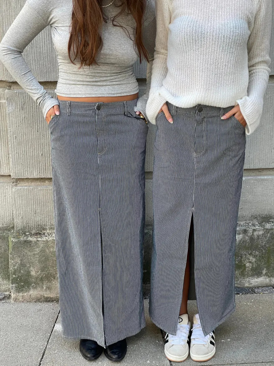 Design By Si Mandalina denimnederdel med striber- Navy/hvid Discount