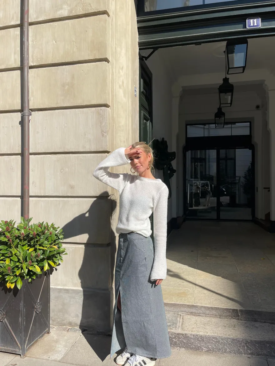 Design By Si Mandalina denimnederdel med striber- Navy/hvid Discount