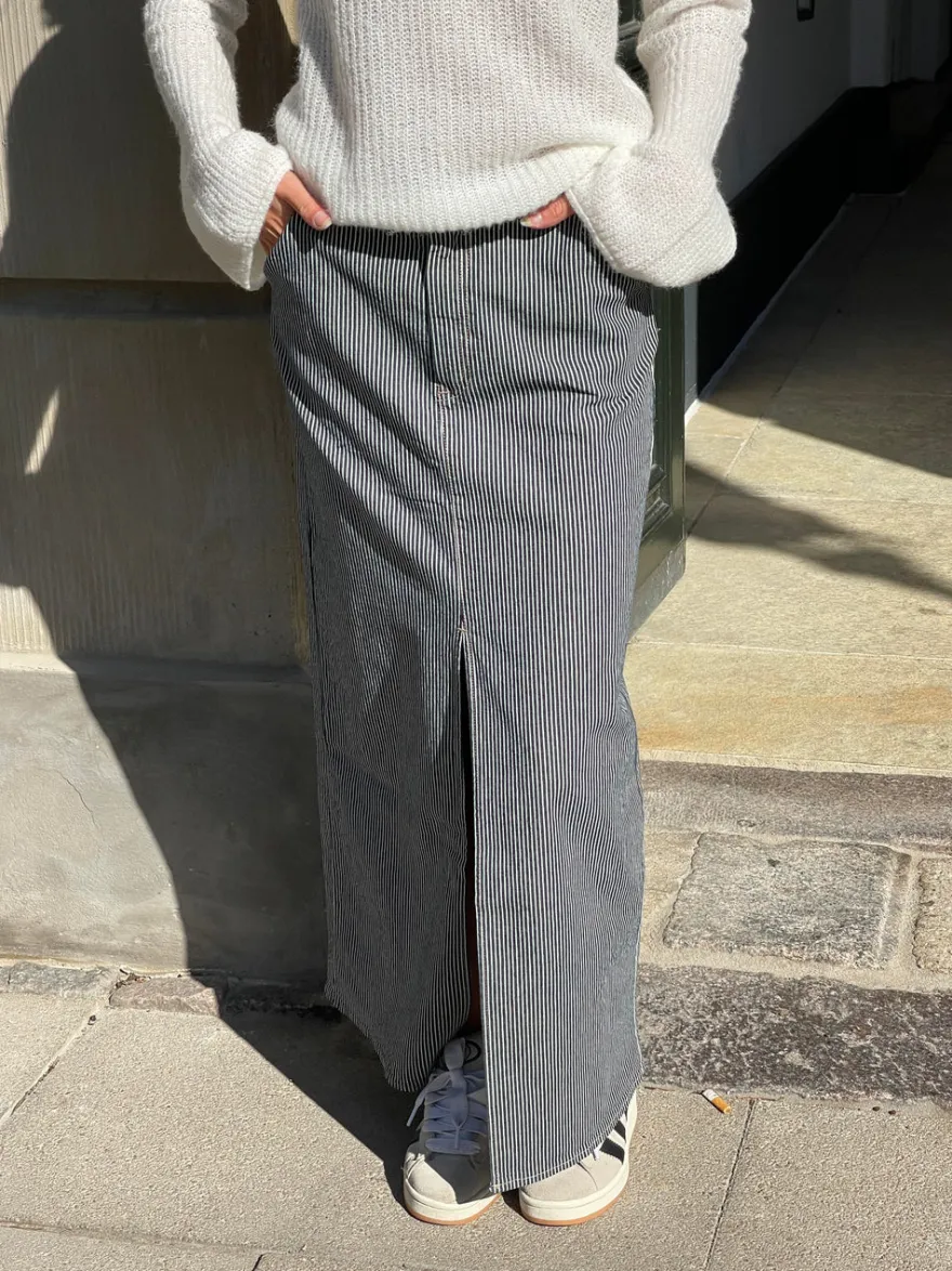 Design By Si Mandalina denimnederdel med striber- Navy/hvid Discount