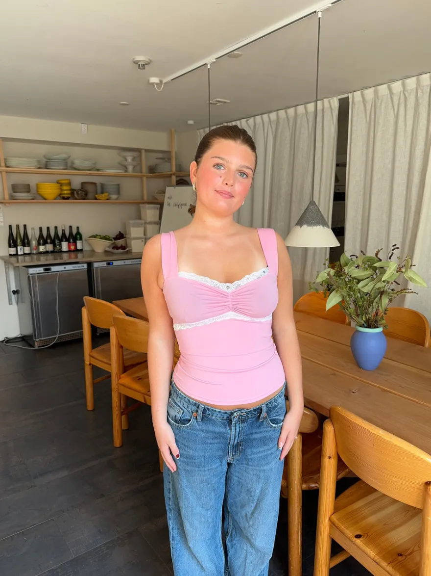 Design By Si Mandaline tanktop med blondedetalje - Pink Discount