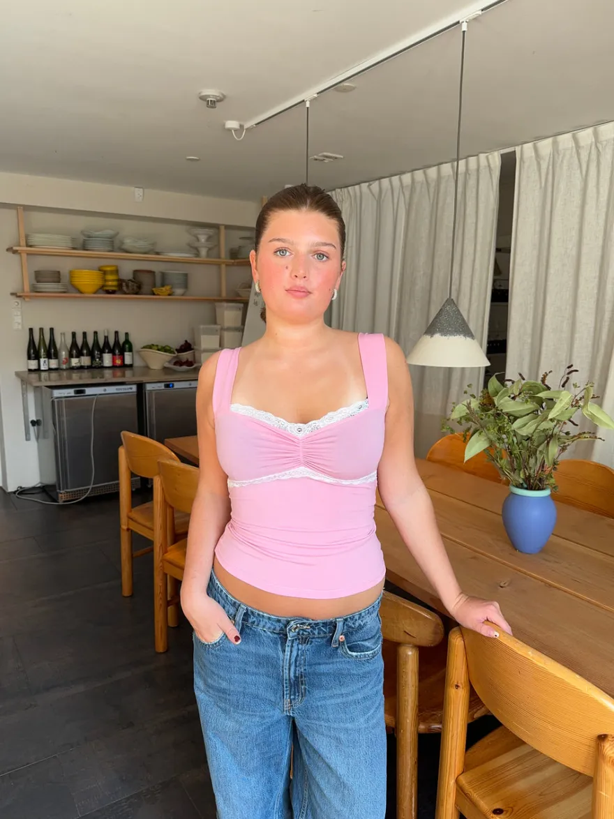 Design By Si Mandaline tanktop med blondedetalje - Pink Discount