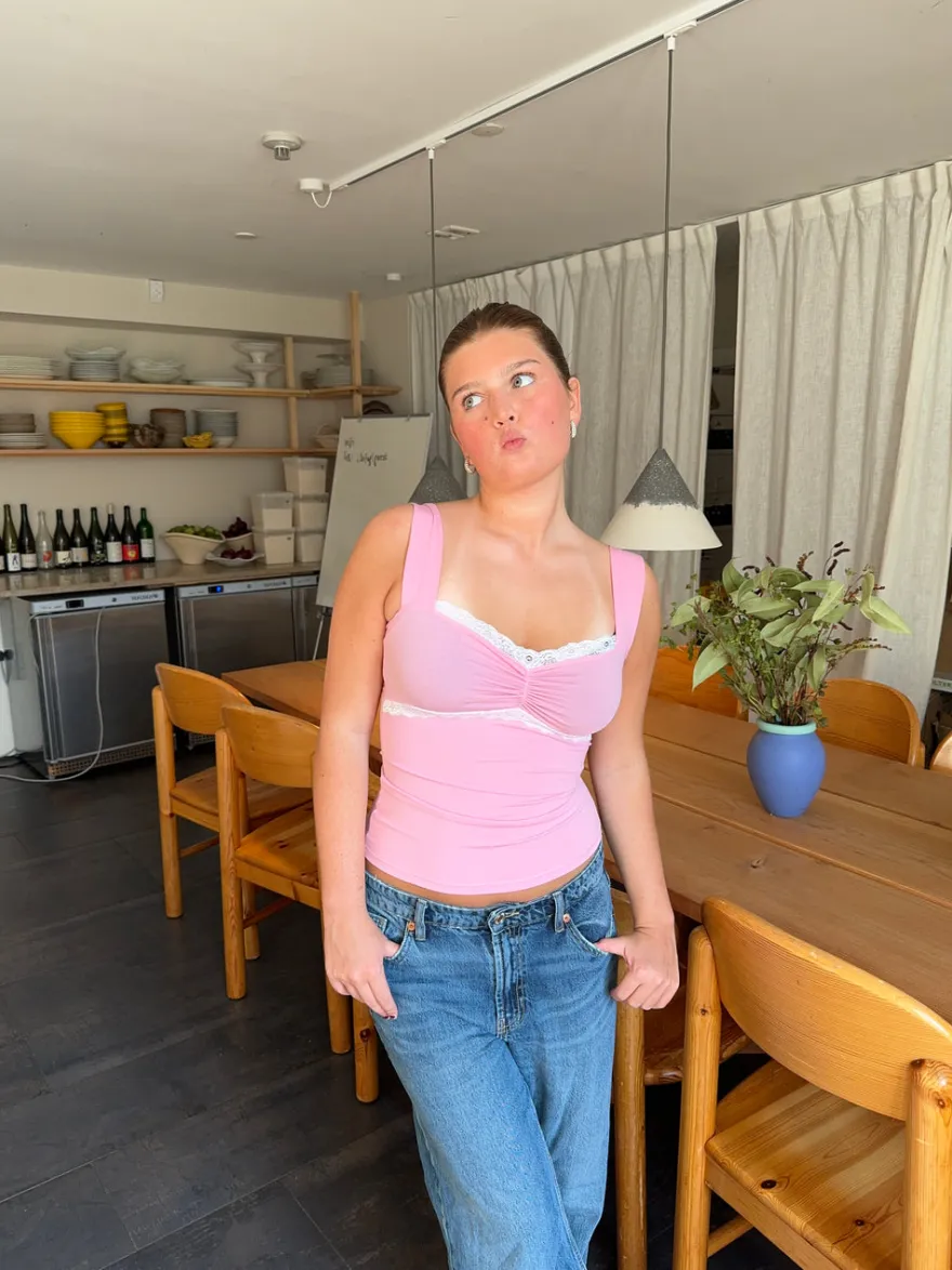 Design By Si Mandaline tanktop med blondedetalje - Pink Discount