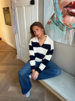 Design By Si Margoth strikpolo med striber - Hvid/navy Best