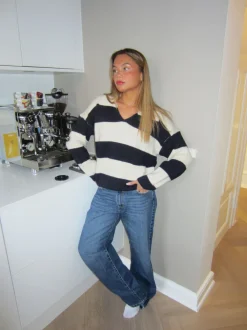 Design By Si Margoth strikpolo med striber - Hvid/navy Best