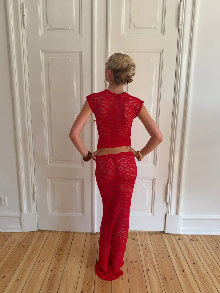 Design By Si Marisol nederdel i blonde - Rød Clearance