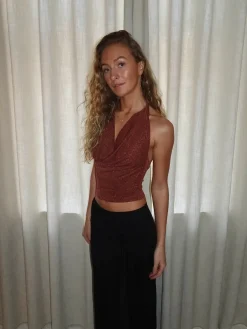 Design By Si Martha halternecktop med glimmer - Rust/brun Best