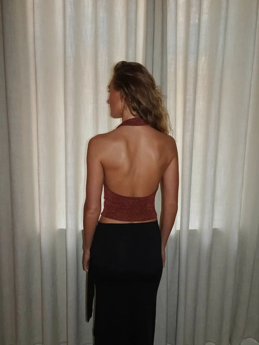 Design By Si Martha halternecktop med glimmer - Rust/brun Best