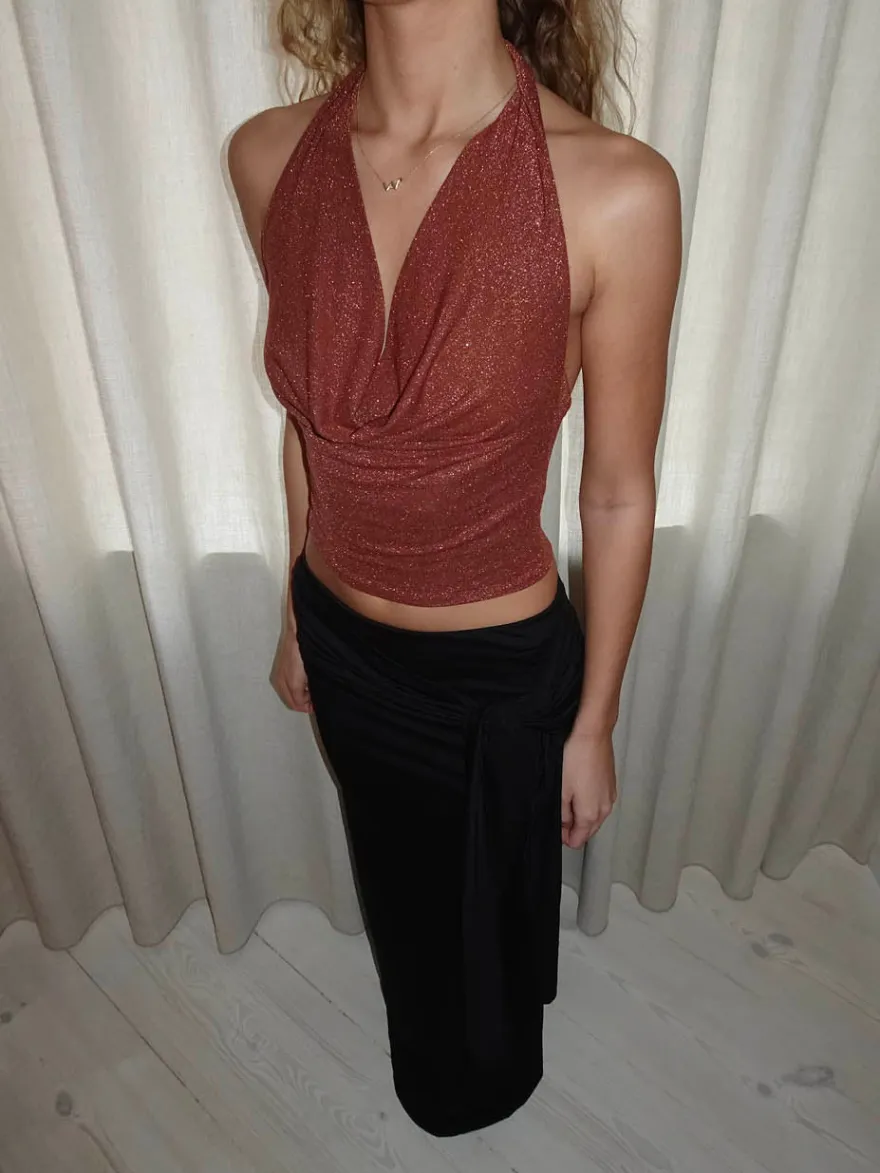 Design By Si Martha halternecktop med glimmer - Rust/brun Best