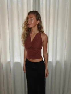 Design By Si Martha halternecktop med glimmer - Rust/brun Best