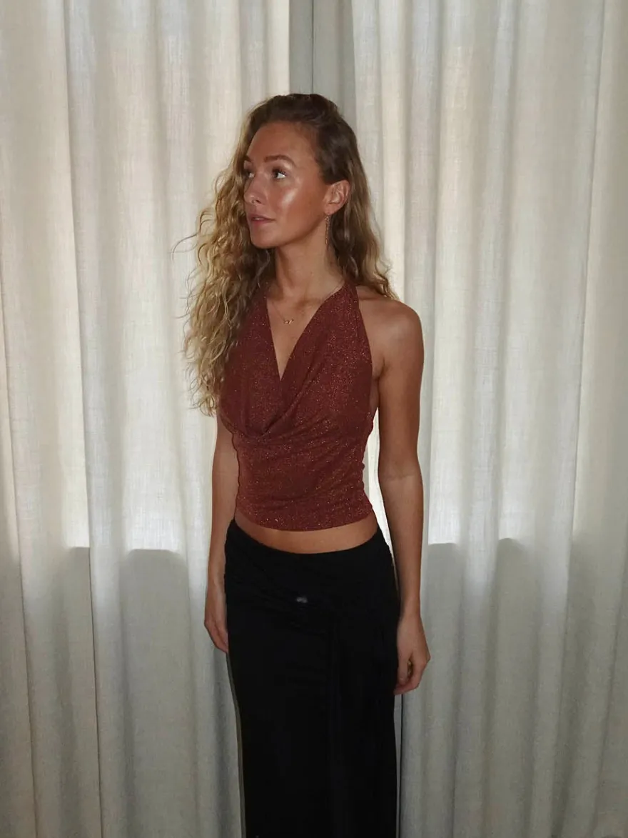 Design By Si Martha halternecktop med glimmer - Rust/brun Best