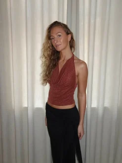 Design By Si Martha halternecktop med glimmer - Rust/brun Best