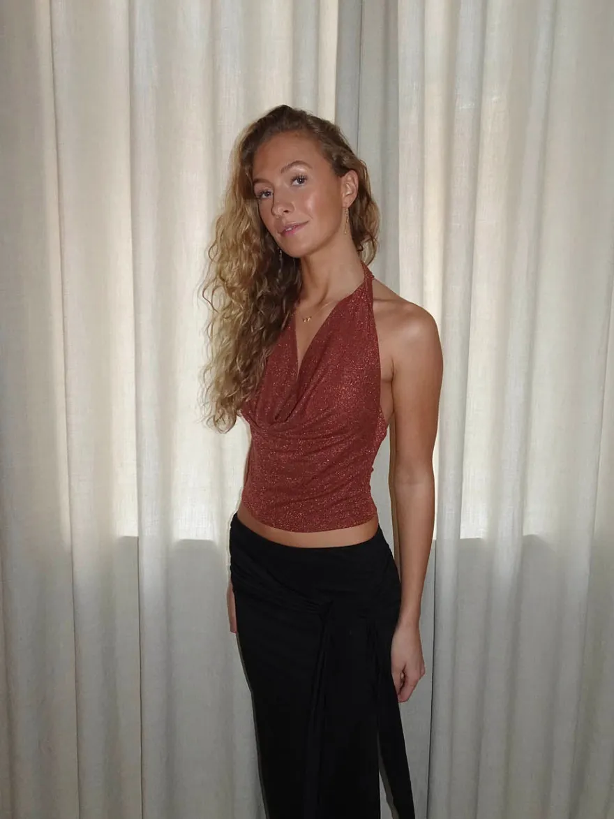 Design By Si Martha halternecktop med glimmer - Rust/brun Best