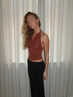 Design By Si Martha halternecktop med glimmer - Rust/brun Best