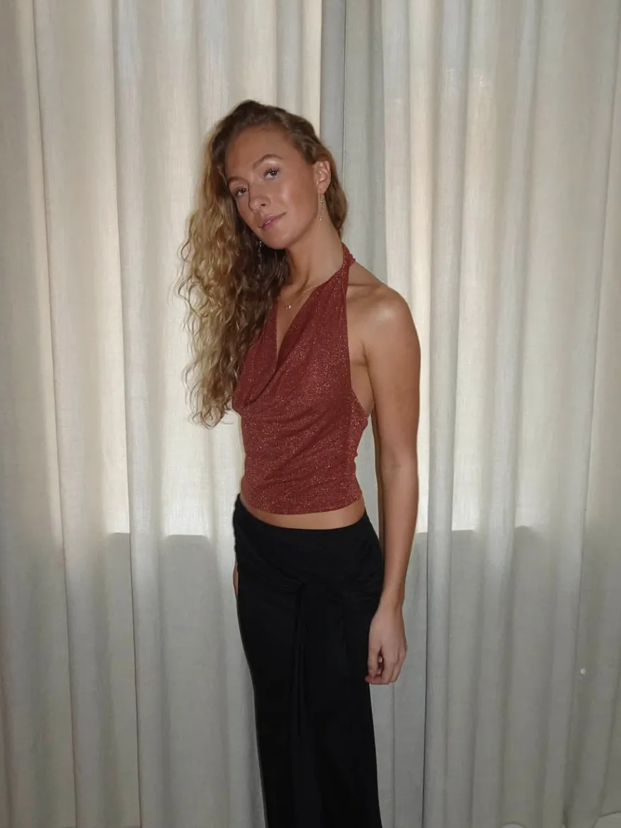 Design By Si Martha halternecktop med glimmer - Rust/brun Best