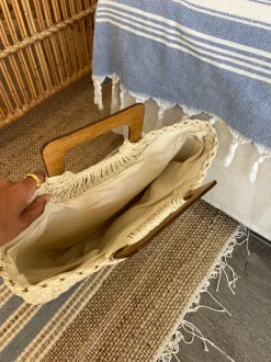 Design By Si Mascali flettet taske med træhåndtag - Beige Outlet